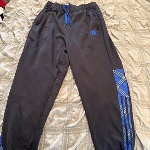 Adidas straight leg sweats with Blue plaid Accents